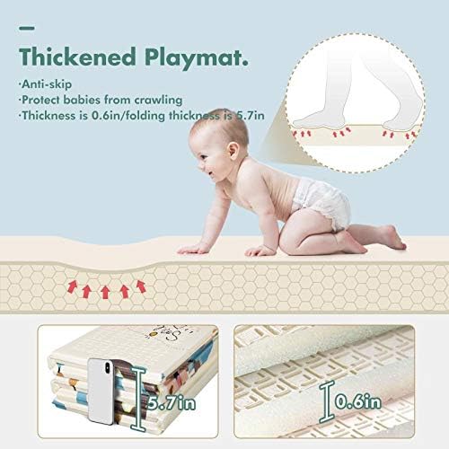 UANLAUO Foldable Baby Play Mat, Extra Large Waterproof Activity Playmats for Babies,Toddlers, Infants, Play & Tummy Time, Foam Baby Mat for Floor with Travel Bag, Indoor Outdoor Use (71" x 79")