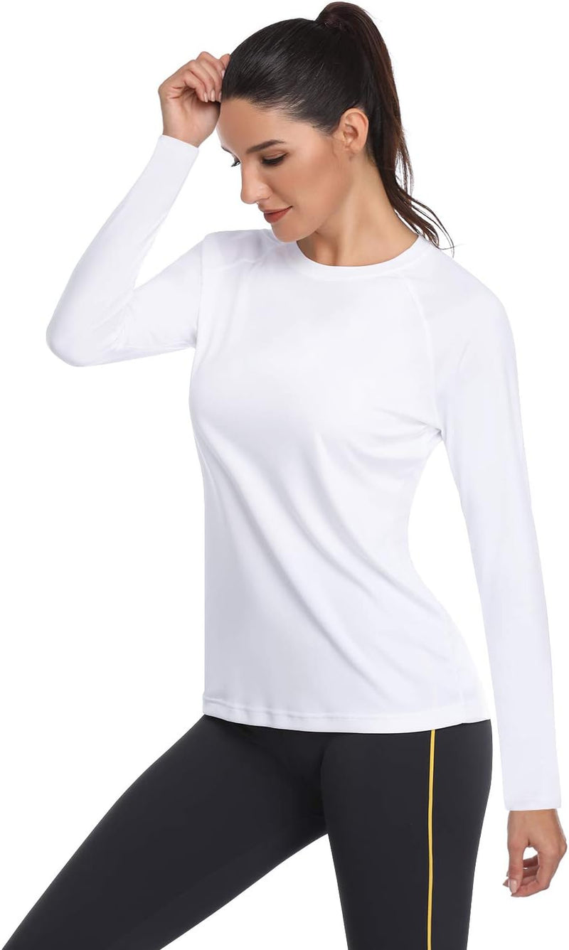 Women's UPF 50+ Sun Protection Long Sleeve Shirts Outdoor Hiking Fishing Tops - No Thumbhole-white