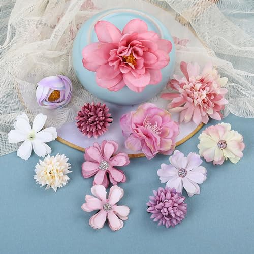 Tazweeq 12 Pieces Bohemian Flowers Hair Clips for Women Girls, Flower Hair Accessories Hawaiian Boho Hairclip for Girls, Silk Flower Hair Clips for Beach Party.