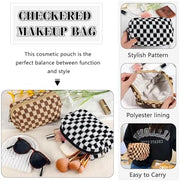 ZLFSRQ 3Pcs Checkered Makeup Bag for Women Large Cosmetic Bag Set Travel Toiletry Bag Makeup Pouch Bag for Purse Pink Zipper Storage Bag Organizer Cute Small Aesthetic Girls Car Essentials Bag