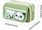 Panda Pencil Case, Cute Panda Pencil Case Large Capacity, Adults Aesthetic, Kawaii Pencil Pouch Cute With Zipper Preppy Pen Bag With Gel Ink Pens, Clips, Stickers, Pin, Green