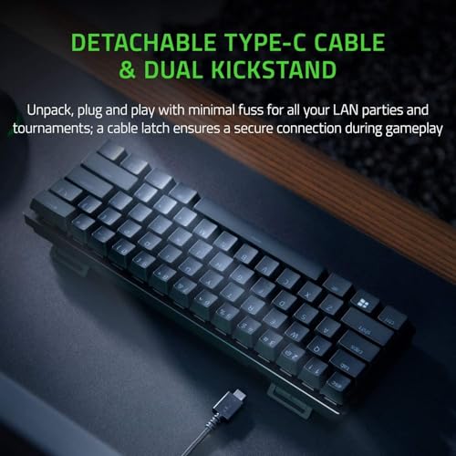 Razer Huntsman Mini 60% Compact Gaming Keyboard: Purple Switch, Clicky Optical-Mechanical Switches, Doubleshot PBT Keycaps, Detachable USB-C Cable, US Layout - Black