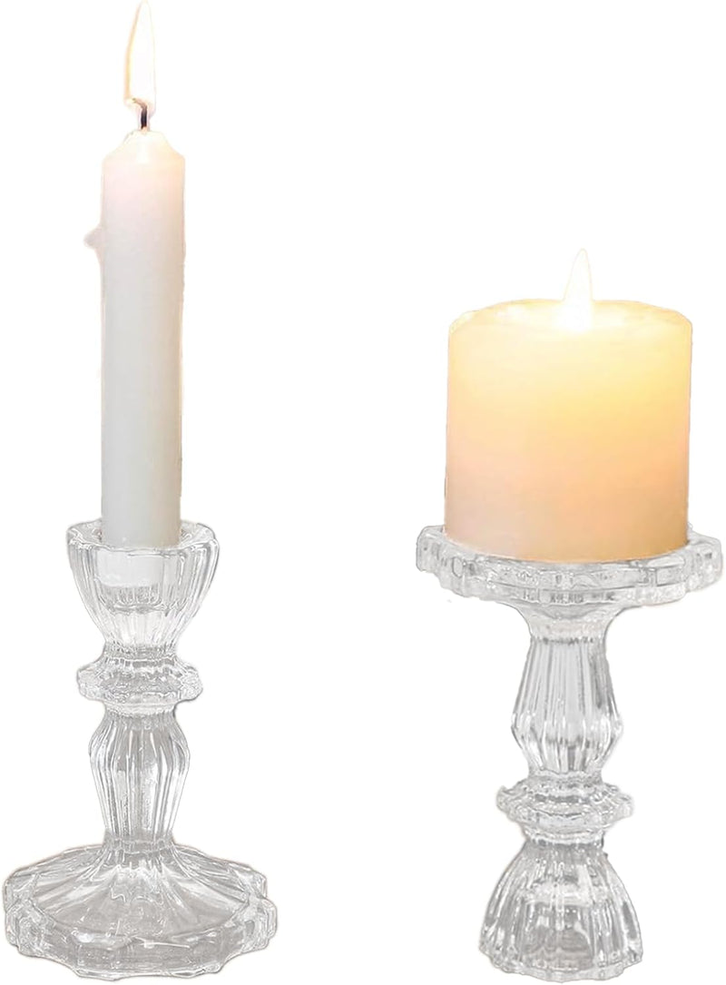 Candle Holders,2PCS Glass Candle Holder,Candlestick Holders,Candle Holders for Pillar Candles,Candle Stick Holder