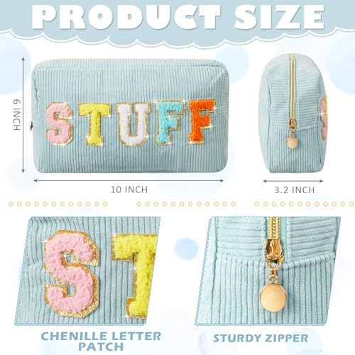 Pinkunn 4 Pcs Preppy Makeup Bags Christmas Chenille Letter Bag Face Skin Hair Stuff Cosmetic Bag Corduroy Makeup Pouch with Zipper Birthday Gifts for Women(Purple, Pink, White, Blue,Corduroy)