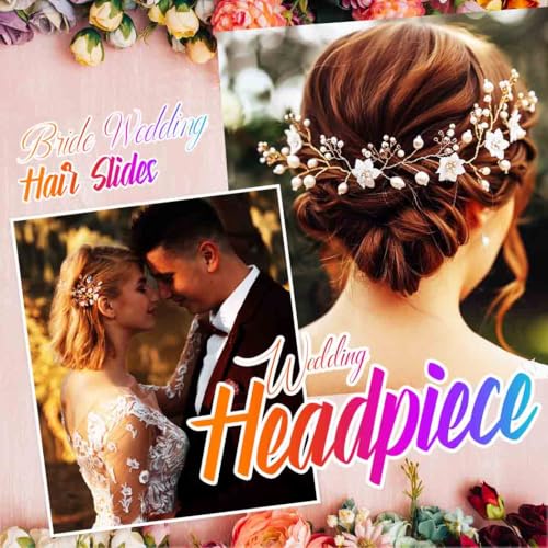 Vakkery Flower Wedding Hair Vine Silver Bride Headband Crystal Bridal Hair Accessories for Women and Girls