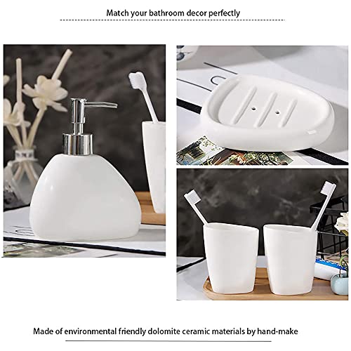 TOMVAES 5 Pieces Ceramic Bathroom Accessory Set, Bathroom Vanity Countertop Accessory Set, Include Soap Dispenser, Toothbrush Holder, 2 Tumbler, Soap Dish