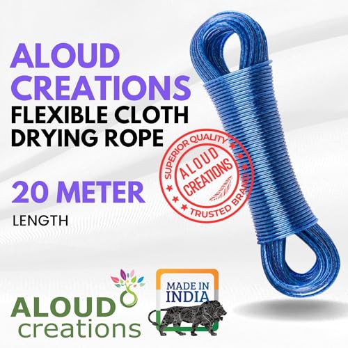 Aloud Creations PVC Coated Steel Wire Rope for Drying Clothes/ Clothesline, Length 20 Meter with 2 Plastic Hooks (Multi Colour) � Pack of 1