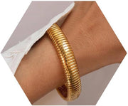 Gold Bangles for Women Chunky Stretch Bangles Bracelets Set 18K Gold Plated Stainless Steel Link Chain Bracelets Flexible Wide Wristband Bracelets Set of Jewelry for Women - 10mm gold x 1