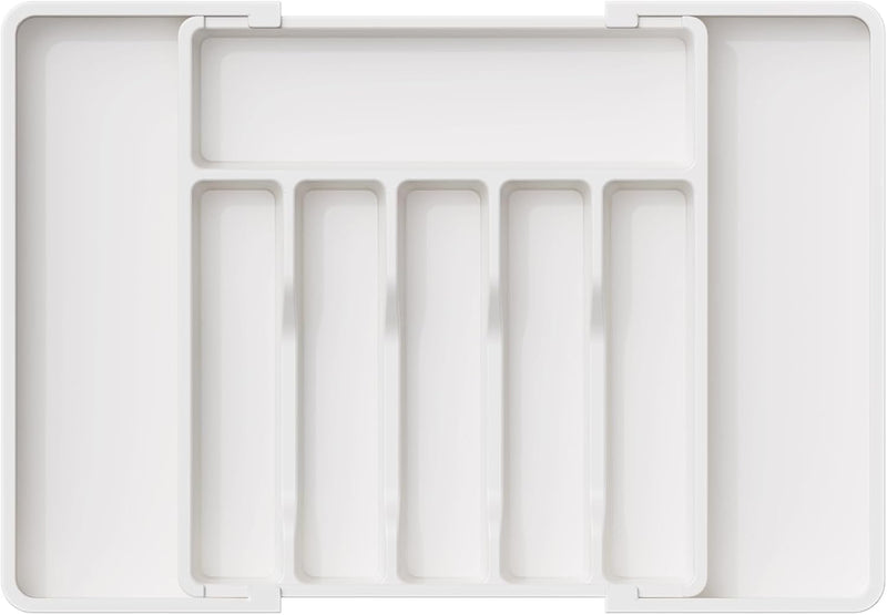 Silverware Drawer Organizer, Expandable Utensil Tray for Kitchen, BPA Free Flatware and Cutlery Holder, Adjustable Plastic Storage for Spoons Forks Knives, Large, Black - White 1