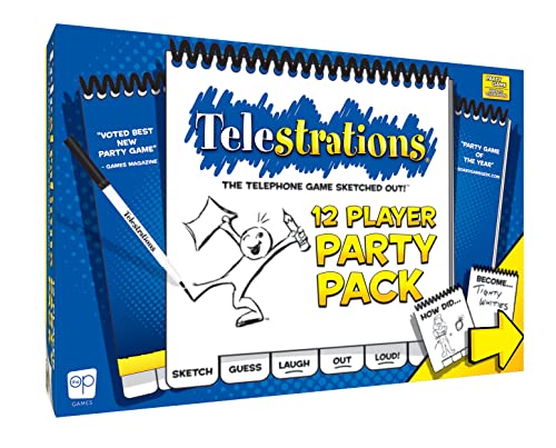 USAopoly Telestrations Party Pack 12 Player | 600 New Phrases to Sketch | Board Game | A Fun Family Game for Kids and Adults | Family Game Night Just Got Better | Telephone Game Sketched Out,