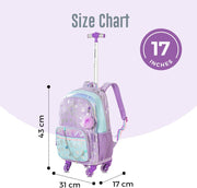4-wheel Trolley 17" School Bag Set of 3 w/Lunch Bag and Pencil Pouch - Love Purple
