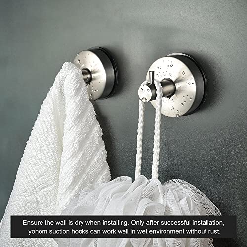 Yohom 2Pcs Stainless Steel Suction Cup Hooks Shower Holder - Removable Bathroom Shower Hook Suction Towel Rack and Kitchen Organizer for Towel Hook, Bathrobe and Loofah,Brushed Finish (Brushed)