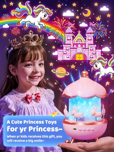 Carousel Night Light for Kids, 10 Music Films? Colors Star Projector for Kids Night Light Projector,360°????? Star Lights for Ceiling, Princess Toys Unicorn Toys for Girls Room Decor