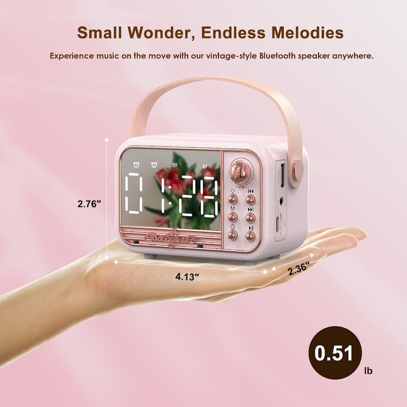 OBABO [Upgrade] Retro Bluetooth Speaker, Wireless Vintage Small Speaker with Stereo Sound,Hands-Free Call, Alarm Clock,TF Card, Water-Proof for iOS Android Smartphone Home Office Home Outdoor (Pink)