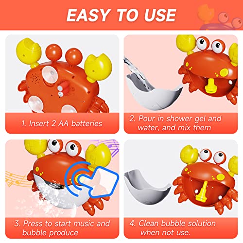GLZOOO Crab Bath Toys: Bath Toys for Toddlers, Blow Bubbles and Plays 12 Children’s Songs, Sing-Along Bath Bubble Maker for Baby (Red)
