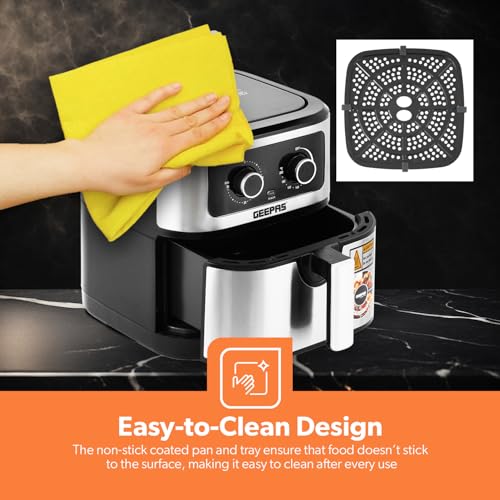 Geepas Vortex 7L Air Fryer GAF37506 - Convection Air Fryer with LED Touchscreen, 30 Minutes Timer & Non-Stick Basket - Oil Free, 2 Years Warranty, 1800W, Black