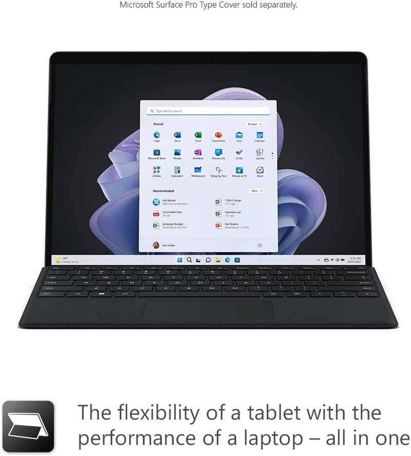Microsoft Surface Pro 9 with 2880 X 1920 (267 PPI) PixelSense Display, Intel Core i7-1255U, Integrated graphics, 16GB RAM, 1TB SSD, Windows 11, Platinum - [QKI-00008] Device Only - Silver