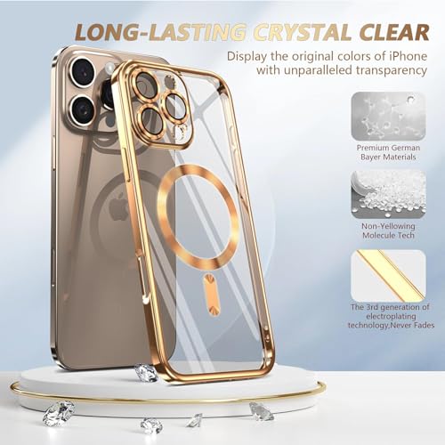 XIEHUZA Magnetic Case for iPhone 16 Pro Max Case Clear Compatible with MagSafe Built-in Camera Lens Protector Soft Slim Shockproof Phone Case Cover for iPhone 16 Pro Max 6.9" (Gold)
