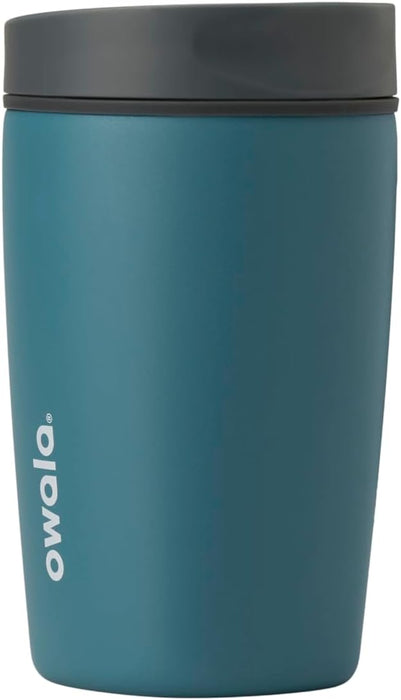 Owala SmoothSip Slider Insulated Stainless Steel Coffee Tumbler, Reusable Iced Coffee Cup, Hot Coffee Travel Mug, BPA Free 20 oz, Tan/White (Vanilla Bean)