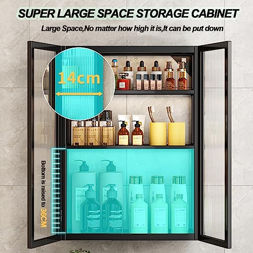 3 Tier Bathroom Storage Cabinet,Bathroom shelf wall Mounted Storage Cabinet with Clear Doors for Bedroom,BathroomLiving Room,Kitchen storage Organizer (40), double black