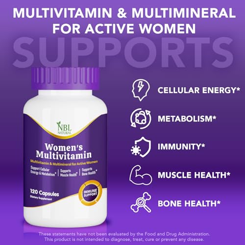 NBL Natural Women's Multivitamin, 120 Capsules, Supports Energy, Muscle, Bone Health, Immune Support