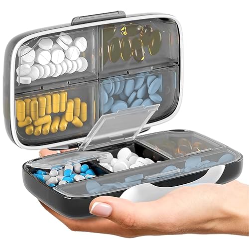 BEXEEN Pill Organizer Airtight Pill Box Large Pill Dispenser Home Travel Supplement Holder Portable Vitamin Sorter Jumbo Size 8 Compartment Airtight Vitamin Container Daily Medicine