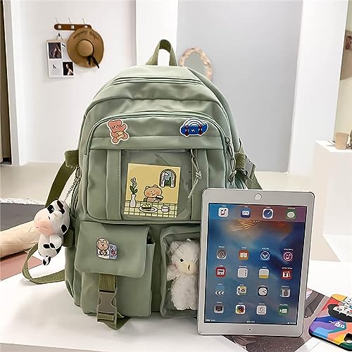 School bag, school bag leisure backpack middle school student laptop backpack, waterproof backpack, suitable as school bag, accessories plush pendant