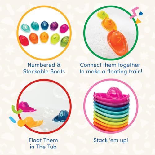 Battat – 10 Bath Boats – Numbered & Stackable Bathtime Toys – Floating Toy Boats For The Bath, Pool, Beach – Educational Toys – 6 Months + – Stackin’ Boats