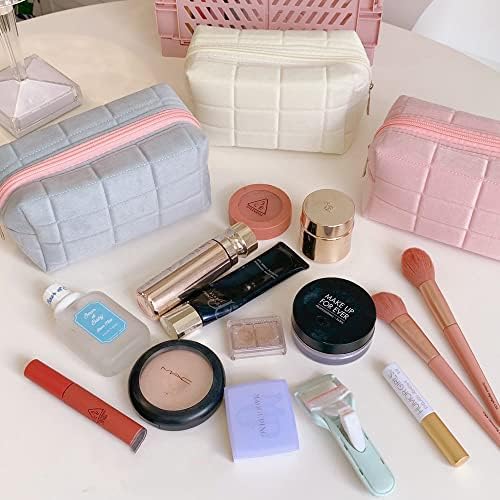 LYDZTION Plush Makeup Bag Cosmetic Bag for Women,Zipper Large Solid Color Travel Toiletry Bag Travel Make Up Toiletry Bag Washing Pouch, white