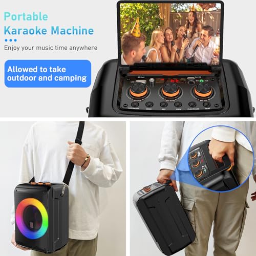 JYXAE-D13 Karaoke Machine for Adults and Kids, Bluetooth Speaker with 2 Microphones, Portable Party Karaoke Speaker with DJ Lights Support USB/AUX/REC, PA System Best Gift for Brithday etc