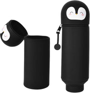2 in 1 School Pencil Case, Silicone Pencil Case with Animal Design, Zip Pen Bag, Stand Up Silicone Pencil Case, Cute Penguin Pen Holder, Pencil Case for School, Office