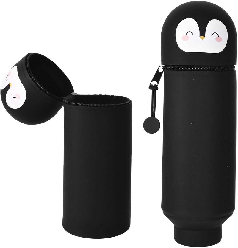 2 in 1 School Pencil Case, Silicone Pencil Case with Animal Design, Zip Pen Bag, Stand Up Silicone Pencil Case, Cute Penguin Pen Holder, Pencil Case for School, Office