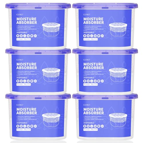 CLEVAST Moisture Absorbers Boxes 6 Pack, Dehumidifier Boxes for Closet, Unscented Hanging Humidity Absorber in Wardrobes, Bedrooms, Bathrooms(280g/pack)