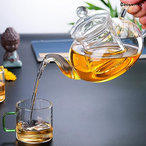 Beauenty 600ML Borosilicate Glass Teapot with Removable Loose Tea Infuser,Tea Pot with Dustproof Lid for Tea and Coffee Maker (600ML)