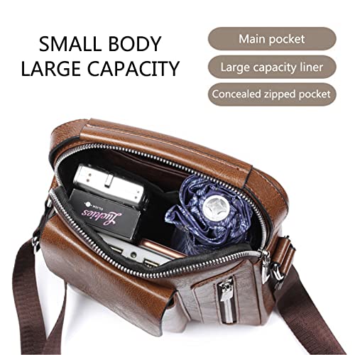 Mens Shoulder Bag PU Leather Messenger Bag Multi Pocket Business Casual Handbag for Men Working Shopping School Daily Use