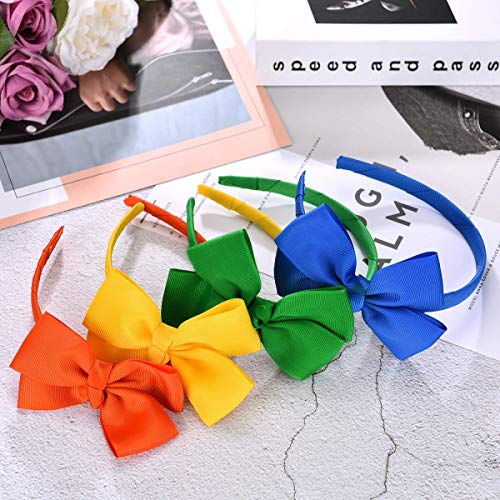 Vamotto 8 Pieces Bow Tie Headband Bow Tie Hairband for Girls,Head Wraps Grosgrain Ribbon Hair Band Hair Accessories for 3-12 Year Girls Favors and Party, 8 Colors