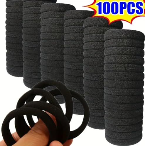 La Bella Sets 100 Pcs Black Hair Ties Ponytail Holder Elastic Hair Bands For Women Girls- Scrunchie Hair Accessories - For Hairstyling Braiding in Home, Gym, Office, Travel and Saloon (Medium- 4 cm)