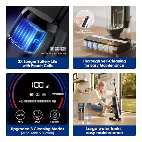 Tineco FLOOR ONE S5 PLUS Smart Cordless Wet Dry Floor Washer Vacuum Cleaner Mop Self cleaning Ideal for Hard Floors, All corners, sticky messes and pet Hairs
