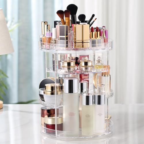 AMEITECH Makeup organizer, 360 degree rotating adjustable cosmetic storage display case with 8 layers large capacity, fits jewelry,makeup brushes, lipsticks and more, clear transparent