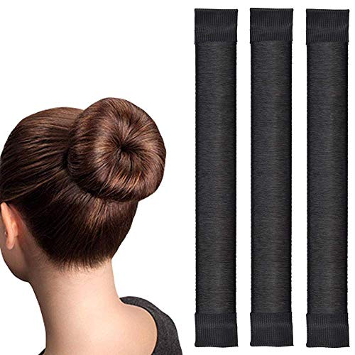 Excefore Hair Bun Maker, 3 Pcs Women Twist Hair Shaper, Easy Fast Snap Roll hair nets Magic Buns Tool, Donut Curler Roller Dish Headbands, French Twist Hair Fold Wrap Snap for Women Kids (Black)