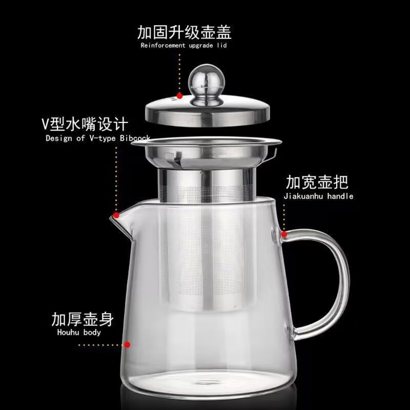 Small Glass Teapot with Infuser, Stovetop Safe, Blooming and Loose Leaf Tea Maker Set, with Removable Stainless Steel Infuser (450ml)