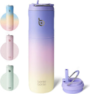 Insulated Water Bottle 24oz with Straw Lid and Handle for Sports Travel Gym Stainless Steel Water Bottles Double-Wall Vacuum Metal Bottles Leak Proof BPA-Free (baby blue) - pueplepinkyellow