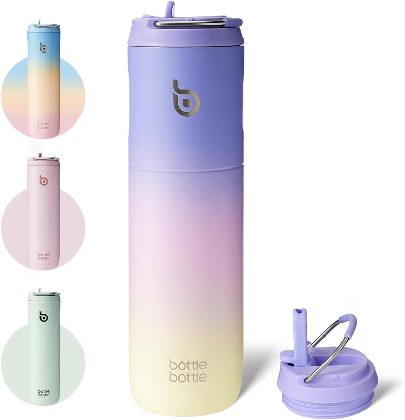 Insulated Water Bottle 24oz with Straw Lid and Handle for Sports Travel Gym Stainless Steel Water Bottles Double-Wall Vacuum Metal Bottles Leak Proof BPA-Free (baby blue) - pueplepinkyellow
