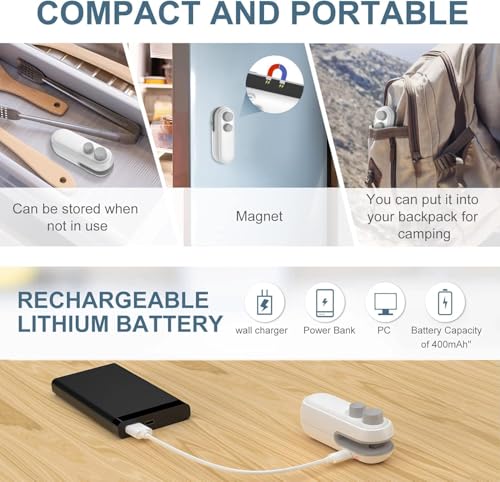 MOMENT Mini Bag Sealer, Heat Bag Sealer with Cutter for Chips Snacks, Type C Rechargeable Handheld Bag Resealer Portable Plastic Sealer Heat Seal Vacuum Automatic Sealing Machine Random Color