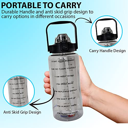 Simbaa Mall™ Motivational Large Water Bottle 2 Liters With Time Markers Reminder,BPA Free Leak-proof Reusable Bottle With Removable Straw & Handle, Clear Bottle for Kids, Gym, Fitness |5 Colors (Pink)