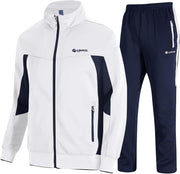 Men's Tracksuit, 2-Piece Set, Casual, Athletic Sweat Suit with Full Zipper, for Jogging, Warm-Up - 03 White+darl Blue