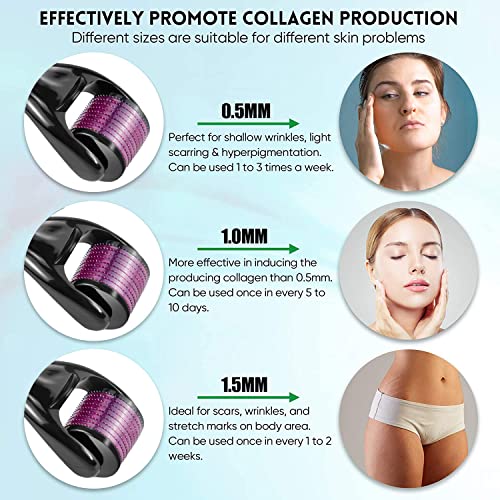 BePrincess Derma Roller Set of 3 Derma Microneedle Rollers for Face Body - 0.5/1.0/1.5 mm Microneedling Roller, 540 Titanium ?Micro Needles, Storage Case Included