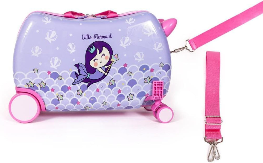 MILK&MOO Rideable Kids Suitcase Little Mermaid, Fun and Safe, Durable, Spacious, and Ergonomic Design, Enjoyable Journeys with 360-Degree Swivel Wheels,Suitable for Children Aged 2-6 Years