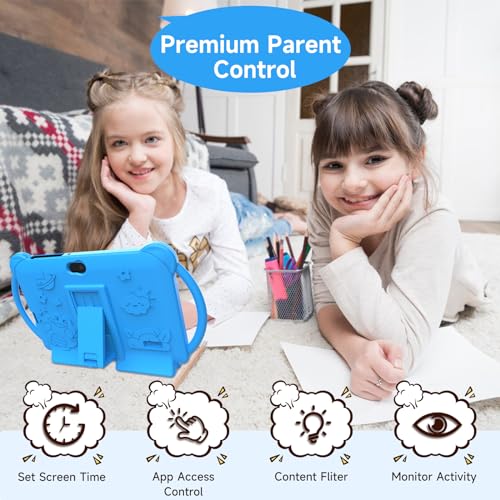 PEICHENG Kids Tablet 7 inch Android 12.0 for Toddler, 4GB RAM 32GB ROM Bluetooth IPS Screen Parental Control Dual Camera Shockproof Case for Educational Games, (1PCS, Blue)