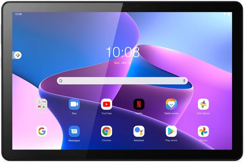 Lenovo Tab M10 10.1" FHD WUXGA Anti fingerprint Display with Unisoc T610 1.8GHz processor, 4GB RAM, 64GB Storage (expandable via microSD), Folio + Film included, Android 12, Storm Grey [ZAAE0086AE]